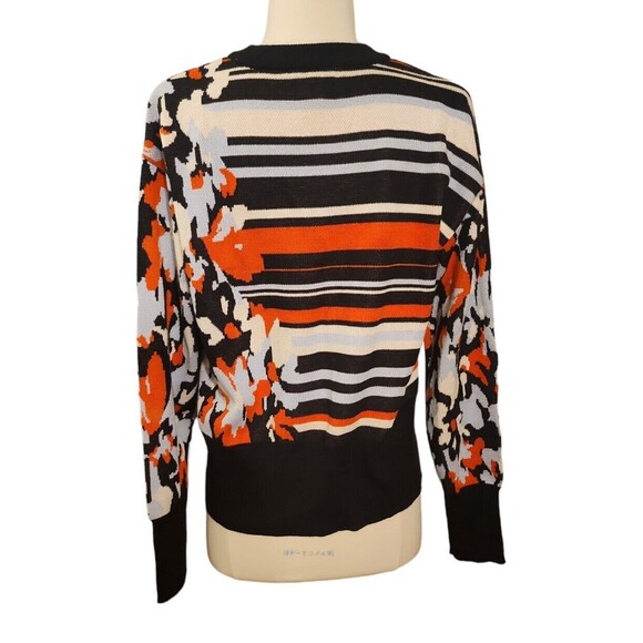 Nine West Sweater Womens Medium Artsy Floral Stripe Stretch Knit Cotton Crewneck - Picture 4 of 10